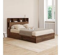IDMarket - Lit Double Clem avec rangements + tête de lit et sommier 140 x 190 cm Effet Noyer