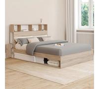 Lit double CLEM avec rangements + tête de lit et sommier 140 x 190 cm hêtre et blanc