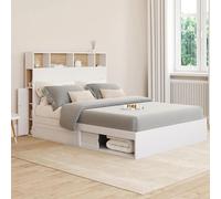Lit double clem avec tête de lit, rangements et sommier 140 x 190 cm blanc
