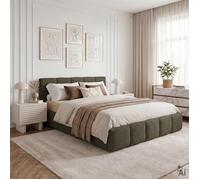 IDIMEX Lit 160x200 Cloudy Design Bubble avec sommier, rembourré - Vert | 221 × 95 × 171 cm (L × H × P), Queen size, Revêtement en tissu bouclé, Lit double moderne
