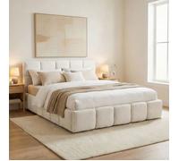 Lit Double CLOUDY, Lit Rembourré 160 x 200 cm Queen Size, Blanc Crème, Design Bubble, Confort Optimal avec Sommier à Lattes Inclus