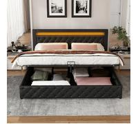 Lit double coffre - LANGTU - 180x200 - Rembourré PU - LED intégrée - Sommier à lattes