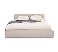 Lit double CURSIO 140x190 cm, Revêtement en tissu velours côtelé Beige, Lit 2 personnes, Cadre de lit en bois avec sommier