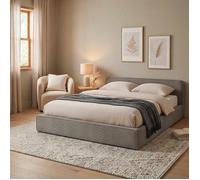 IDIMEX Lit Double CURSIO 140x190 cm, Revêtement en Tissu Velours côtelé Gris, Lit Style Moderne pour 2 Personnes, Cadre de lit en Bois avec sommier Inclus