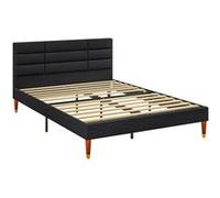 Lit double design industriel - tête de lit, pied de lit et sommier - dim. 141l x 207P x 88H cm - compatible matelas 140 x 200 cm - tissu 100% polyester, rembourrage mousse, bois d'eucalyptus, panneau 