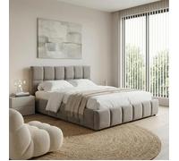 Lit Double EMILIA, Rembourré 160 x 200 cm Queen Size, Gris, avec Sommier à Lattes Inclus, Design Bubble, Tête de Lit Capitonnée