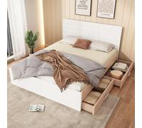 Lit double en bois, ensemble de lit 180x200 cm avec 2 tiroirs, lit moderne comprenant une structure de lit et un sommier à lattes - 207x80x185 cm (LxlxP) (sans matelas)