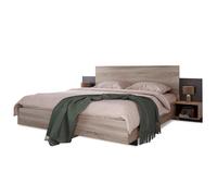 Lit double en bois Ensemble lit 160 x 200 cm avec 2 chevets Lit moderne incl. 2 tables de nuit Chambre à coucher complète-205.5x235x76.5 cm(P/L/H) Se