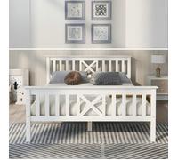 Lit double en bois - LANGTU - 140 x 200 cm - Pin massif - Tête de lit incl. - Sommier à lattes