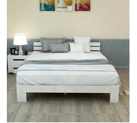 Lit double en bois - LANGTU - 200 x 140 cm - Pin massif - Blanc - Sommier à lattes