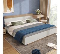 Lit double en bois, lit suspendu avec tête de lit, comprenant un sommier et un cadre à lattes - 205 x 164 x 90,5 cm (P/L/H) - Ensemble en chêne Sonoma/blanc (sans matelas)