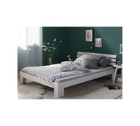 Homestyle4u Lit Double 160x200 en Bois de pin Massif Blanc Cadre de lit avec sommier à Lattes