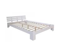 Homestyle4u Lit double 160x200 Cadre en pin massif style scandinave avec sommier à lattes - Blanc