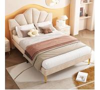 Lit double en forme de coquillage beige 140 x 190 cm par O.Ye avec pieds en fer forgé doré et tête de lit réglable en hauteur