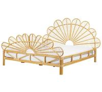 Lit Double en Rotin Clair 180 x 200 cm Tête de Lit Tressée en Acajou Florentine