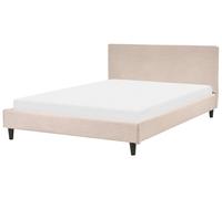 Lit Double en Tissu Beige 140 x 200 cm Sommier à Lattes Tête de Lit Minimaliste