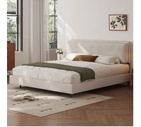 Lit double en tissu moderne 180x200cm avec tête de lit rembourrée et cadre à lattes en bois - Style scandinave, sans matelas