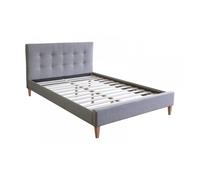 Lit double en tissu rembourre 120x200 avec sommier a lattes