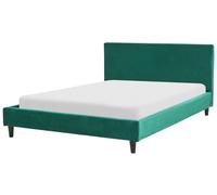 Lit Double en Tissu Vert Foncé 140 x 200 cm Sommier à Lattes Tête de Lit Fitou