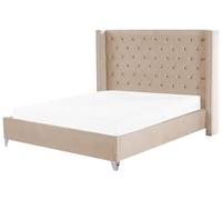 Lit Double en Velours Beige 180 x 200 cm avec Haute Tête de Lit Chesterfield pour Chambre de Style Moderne ou Glamour Beliani