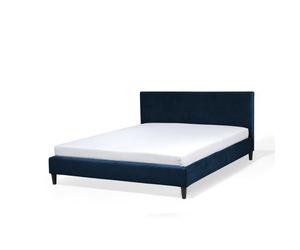 Lit double en velours bleu foncé - Beliani - Fitou - Style classique - Dimensions 160x200 cm