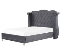 Lit double en velours gris 160 x 200 cm AYETTE