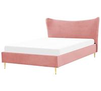 Lit Double en Velours Rose 160 x 200 cm Tête de Lit Concave Pieds Dorés Chaleix