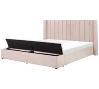 Lit double en velours rose pastel avec banc coffre 180 x 200 cm NOYERS
