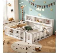 Lit double enfant 140x200cm Lit adulte Lit simple en bois avec Compartiments Balustrades Porte et Sommier à lattes - blanc