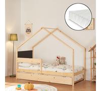Lit double enfant "Sodankylä" avec 2 matelas et lit tiroir 90x200 cm, en bois de pin