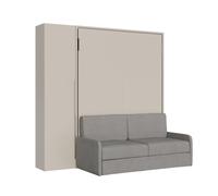 Lit double escamotable français de 140 cm, vertical, Versia Sofà avec canapé et armoire 1 porte, gauche, Argile