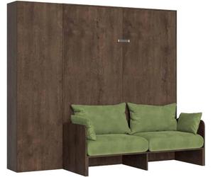 Lit Double Escamotable Kentaro 160 Cm Avec Canapé Et Colonne En Noyer, Vert