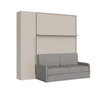 Lit double escamotable vertical de 160 cm Versia Sofà avec canapé, étagère et armoire 1 porte à gauche Clay