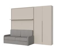 Lit double escamotable vertical de 160 cm Versia Sofà avec canapé, étagère et armoire 2 portes à droite Clay