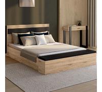 IDMarket - Lit Double Gaelle tête de lit + Banc Coffre et sommier 140 x 190 cm Bois et Noir
