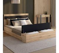 Lit double GAELLE tête de lit + banc coffre et sommier 140 x 190 cm bois et noir