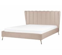 Lit Double Glam avec Ports USB 160 x 200 cm en Velours Taupe et Doré Miribel