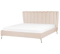 Lit Double Glam avec Ports USB 180 x 200 cm en Velours Beige et Doré Miribel
