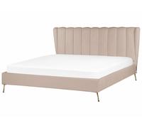 Lit Double Glam avec Ports USB 180 x 200 cm en Velours Taupe et Doré Miribel