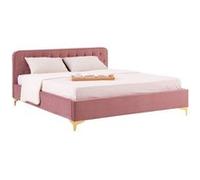 IDIMEX Lit Double Glamour Couchage 2 Places 140x190 cm, avec sommier et Pieds en métal doré, Style Baroque, avec revêtement en Velours capitonné Rose