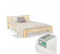 Lit double - HOMESTYLE4U - Homestyle4u 180x200 - Bois massif naturel - 2 matelas inclus - Scandinave