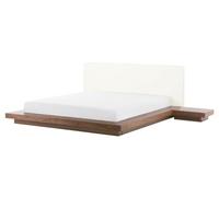 Lit Double Japonais 160 x 200 cm en MDF Marron à Tables de Chevet et Cuir PU Zen