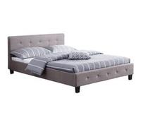 Lit double pour adulte JOSY avec sommier 140x190 cm 2 places / 2 personnes, tête et pied de lit capitonnés avec strass en tissu