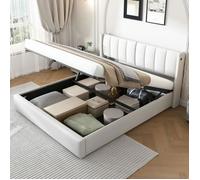 Lit double - LANGTU - 140 x 200 cm - Port USB intégré - LED 4W - Tête de lit réglable 0-30°