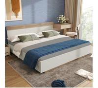Lit double - LANGTU - 682526AAW - 160x200 cm - Sommier à lattes - Chêne Sonoma/Blanc
