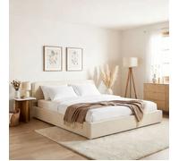 Lit Double LATINI 160x200, en Tissu Beige, Lit Queen Size 2 Personnes avec Sommier à Lattes Inclus, Tête Réglable en Hauteur