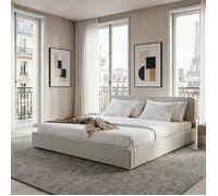Lit Double LATINI 160x200, en Tissu Gris Clair, Lit Queen Size 2 Personnes avec Sommier à Lattes Inclus, Tête Réglable en Hauteur