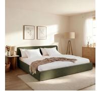 Lit Double LATINI 160x200, en Tissu Vert, Lit Queen Size 2 Personnes avec Sommier à Lattes Inclus, Tête Réglable en Hauteur