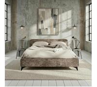 Lit double LEVERDA 140x190 cm, Revêtement en tissu, Lit style moderne pour 2 personnes, Cadre de lit avec sommier inclus, Brun