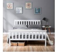 Lit double - LEYTN - 140x200cm - Bois massif - Blanc - Tête de lit incluse